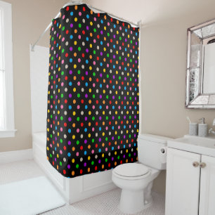 Black Colorful Rainbow Polka Dots Design  Shower Curtain