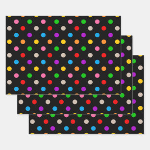 Black Colorful Rainbow Polka Dots Design  Wrapping Paper Sheets