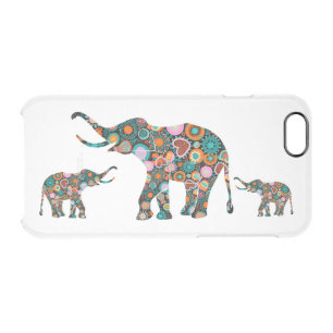 Black Colorful Retro Flower Elephant Design Clear iPhone 6/6S Case