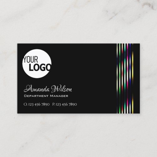 Black Colorful Stripes Logo Opening Hours Monogram Business Card