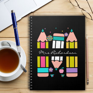 Black Colorful teacher name pencil cartoon  Notebook