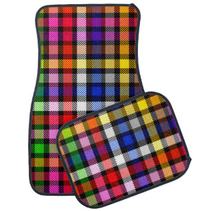 Black Colorful Twill Plaid Tartan Design Car Floor Mat