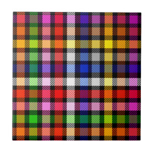 Black Colorful Twill Plaid Tartan Design Ceramic Tile