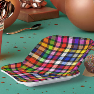 Black Colorful Twill Plaid Tartan Design Paper Plates
