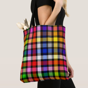 Black Colorful Twill Plaid Tartan Design Tote Bag