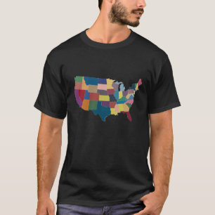 Black Colorful USA States Map Shirt