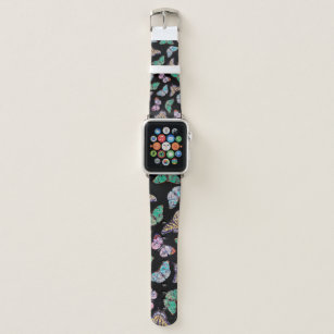 Black Colorful Watercolor Butterflies Apple Watch Band