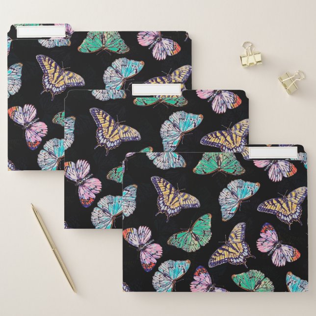 Black Colorful Watercolor Butterflies File Folder (Set)