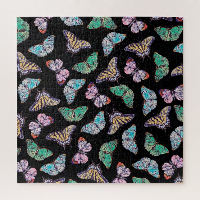 Black Colorful Watercolor Butterflies Jigsaw Puzzle (Vertical)