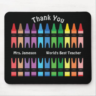 Black Colorful World's Best Teacher Rainbow Crayon Mouse Pad
