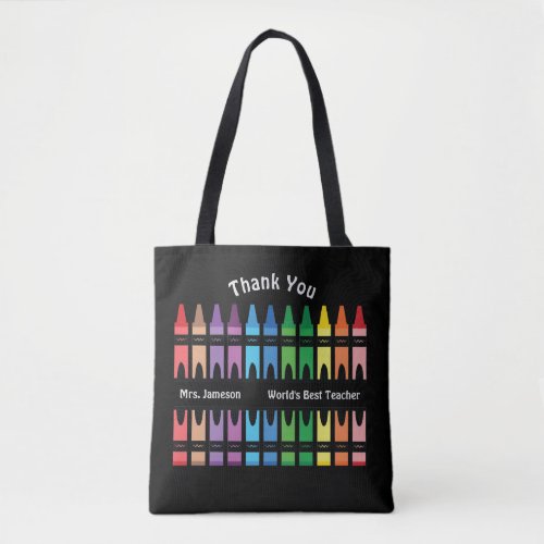 Black Colorful Worlds Best Teacher Rainbow Crayon Tote Bag
