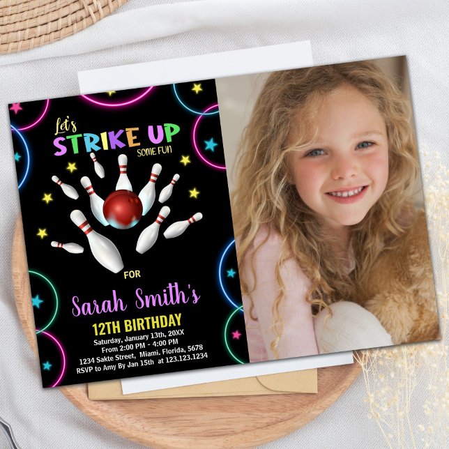 Black Colors Rainbow Photo Bowling Birthday Invitation (Black Colors Rainbow Photo Bowling Birthday Invitation)