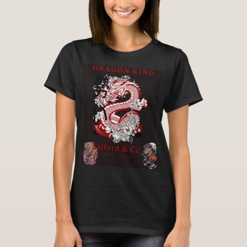 Black colour printed dragon t_shirt for women