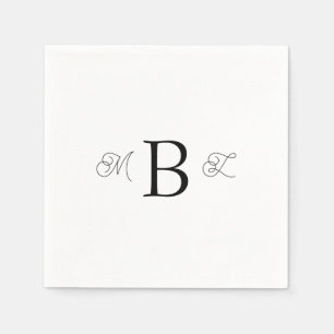 Black Combo Font Monogram White Wedding Cocktail Napkins