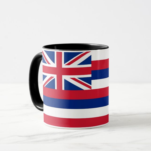Black Combo Mug with flag of Hawaii, USA (Front Left)