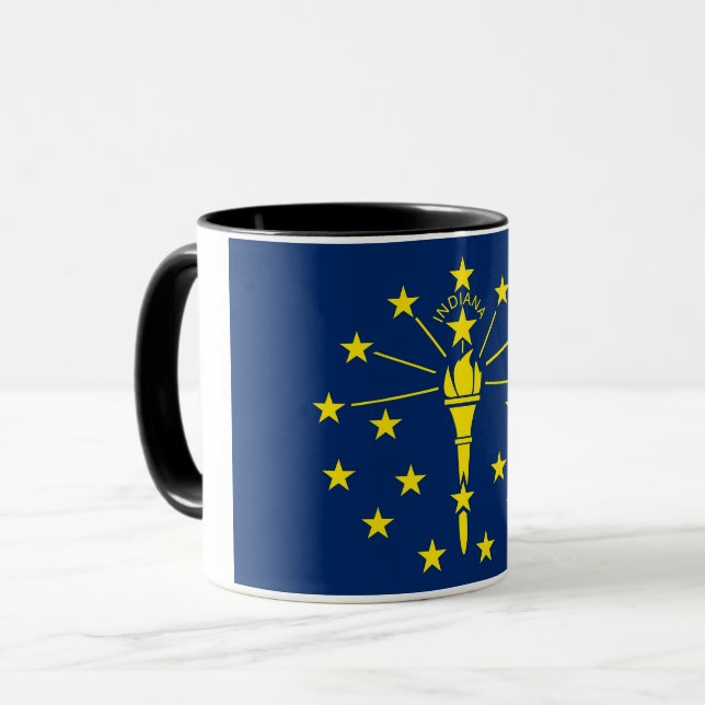 Black Combo Mug with flag of Indiana, USA (Front Left)
