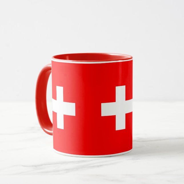 Black Combo Mug with flag of Switzerland (Front Left)