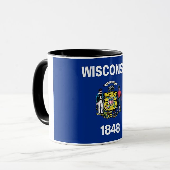 Black Combo Mug with flag of Wisconsin, USA (Front Left)
