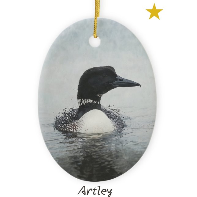 Black Common Loon Painting Custom Year Christmas Ceramic Ornament (Creator Uploaded)