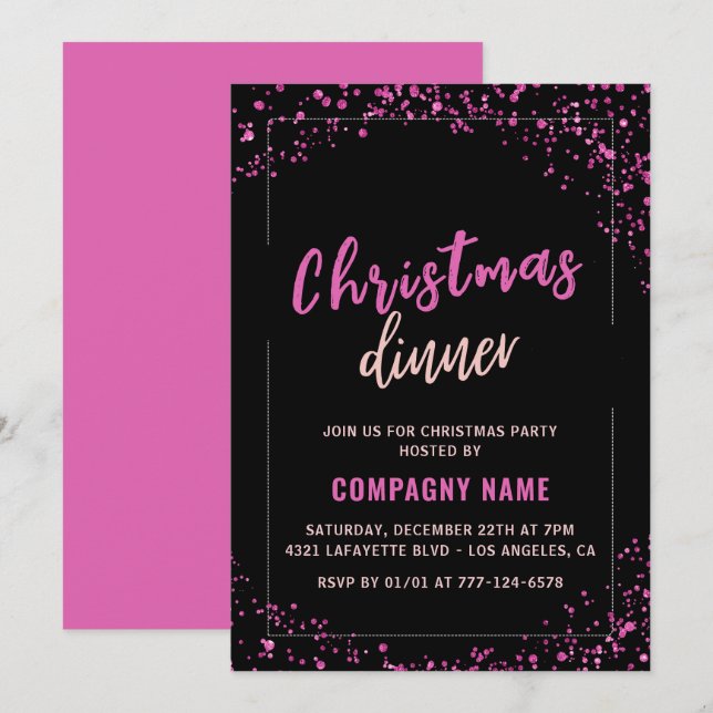 Black Company Christmas Party invitations dinner  (Front/Back)