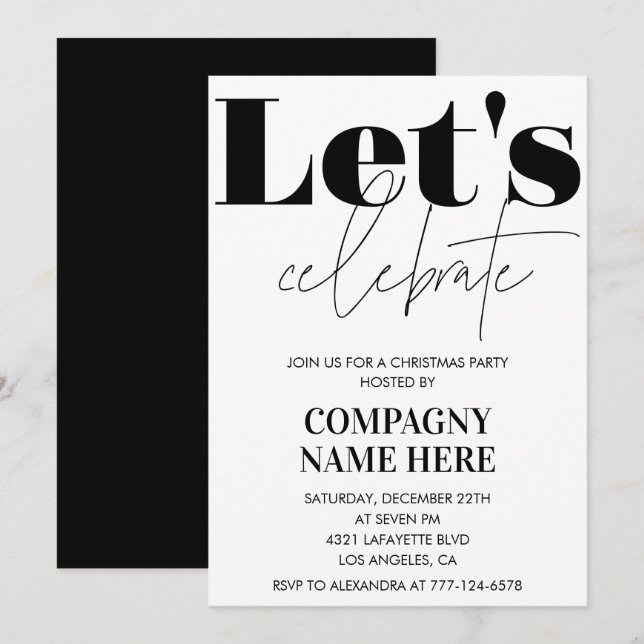 Black Company Christmas Party  Let's celebrate Invitation (Front/Back)