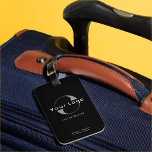 Black Company logo Business brand Leather strap Luggage Tag<br><div class="desc">Personalized business travel tag with leather strap and a simple design. Add your logo and text.</div>