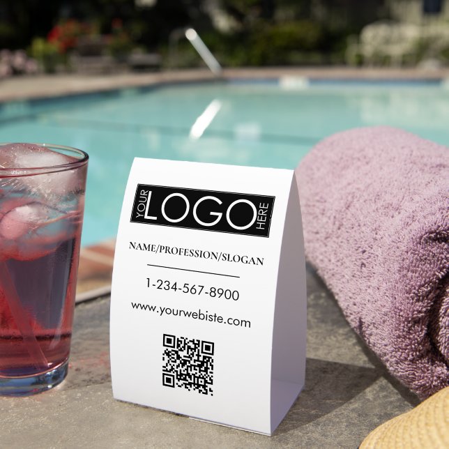 Black Company Logo Storefront QR Code Contact Info Paper Table Tent (Insitu(On Table))