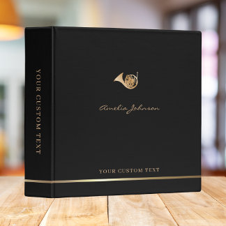 Black Concert Music Band Gold French Horn Modern 3 Ring Binder