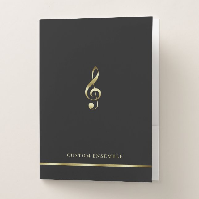 Black Concert Music Ensemble Choir Treble Clef Pocket Folder (Front)