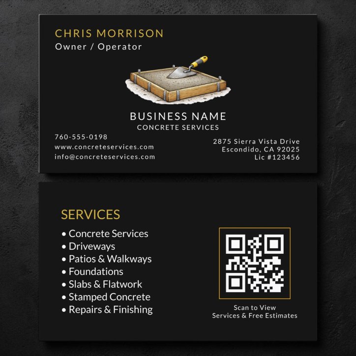 Black Concrete Services QR Code Business Card