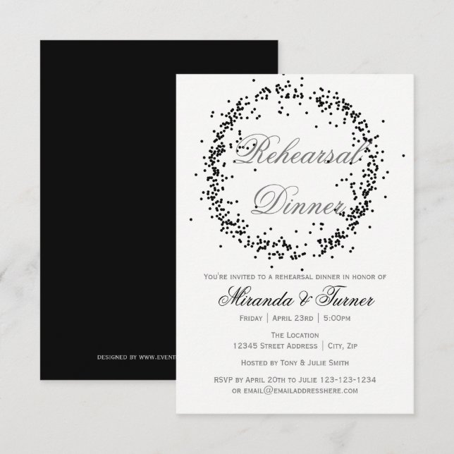 Black Confetti - 3x5 Rehearsal Dinner Invitation (Front/Back)