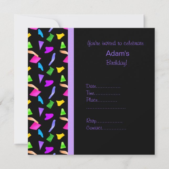 black confetti BIRTHDAY INVITATION (Front)
