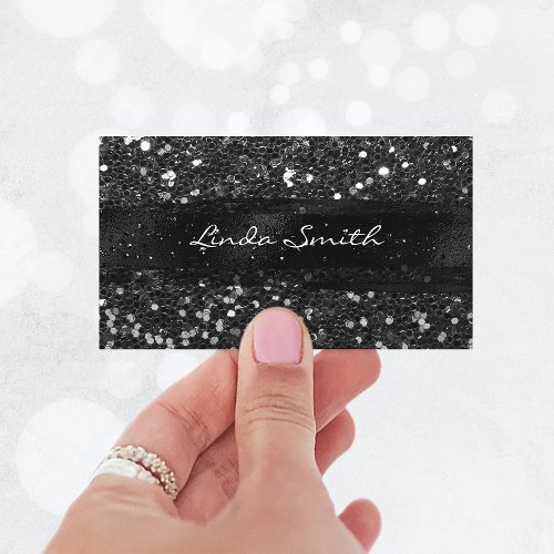 Black Confetti Glitter and Brush Strokes Business Card