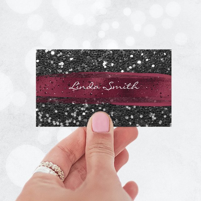 Black Confetti Glitter Burgundy Brush Strokes Business Card (Black Confetti Glitter Burgundy Brush Strokes Business Card)