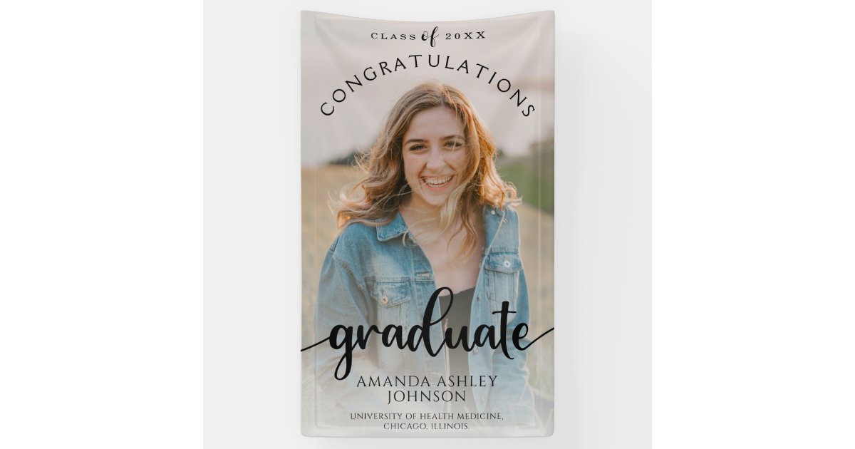 Black Congratulations Graduate Photo Graduation Banner | Zazzle