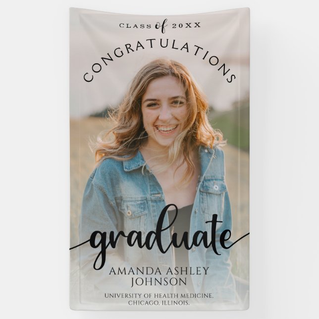 Black Congratulations Graduate Photo Graduation Banner (Vertical)