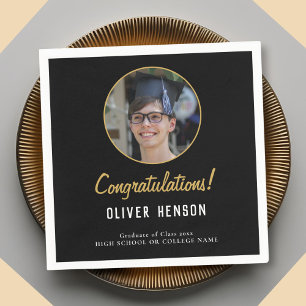 Black Congratulations Graduate Photo Graduation Napkins
