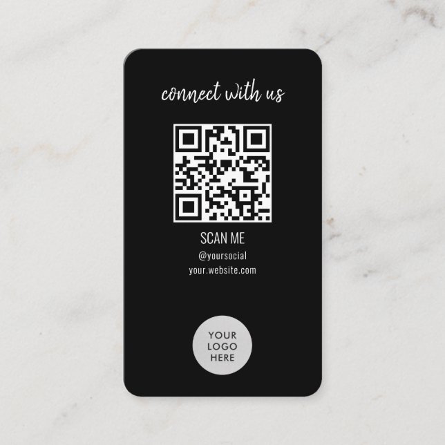 Black Connect With Us QR Code Business Card (Front)