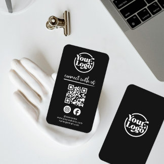 Black Connect With Us QR Code Logo Social Media Business Card