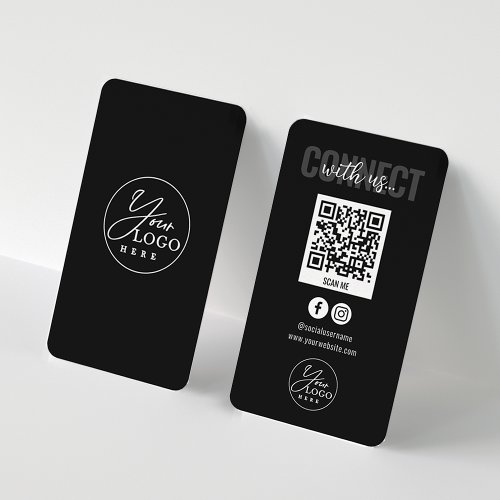 Black Connect With Us Social Media QR Code Business Card
