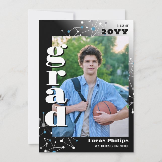 Black Connections 2 in 1 Photo Graduation Invitation (Front)