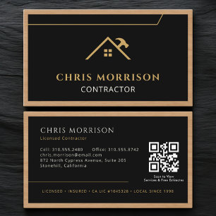 Black Construction Professional Wood QR Code Business Card