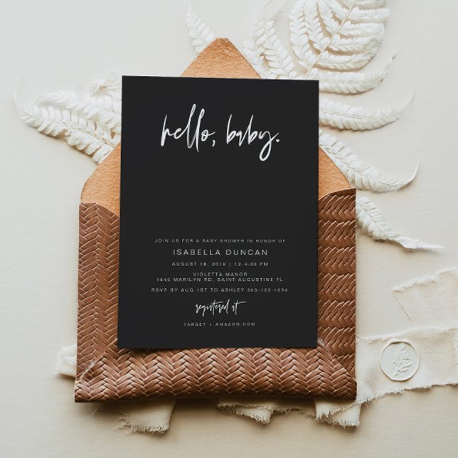 Black Contemporary Modern Minimalist Baby Invitation (Creator Uploaded)