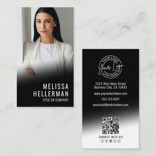Black Contemporary Photo QR Code Logo Vertical Business Card