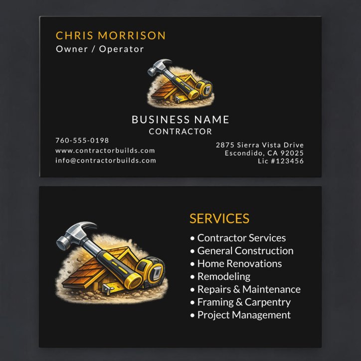 Black Contractor Services Professional Business Card