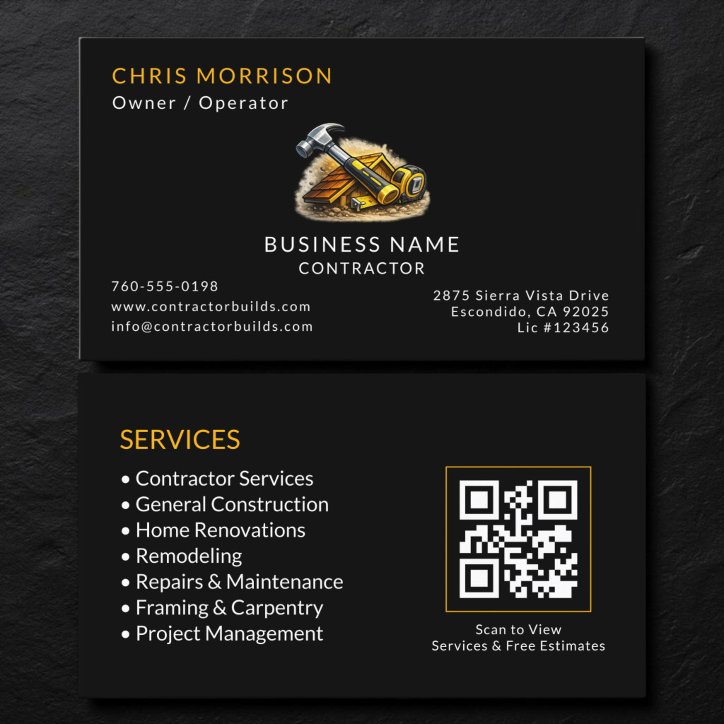 Black Contractor Services QR Code Business Card