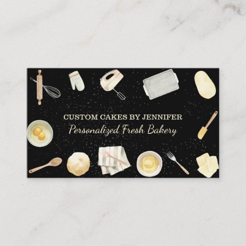 Black Cooking Kitchen Utensils Chef Bakery Business Card