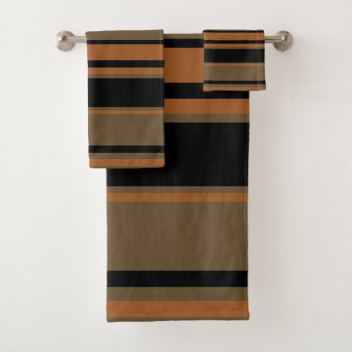 Black Copper and Clay Stripes  Bath Towel Set