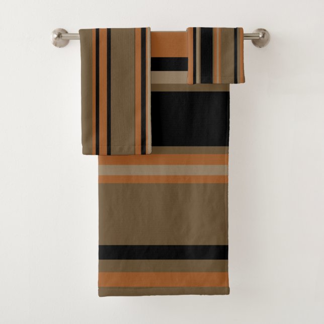 Black Copper and Clay Stripes  Bath Towel Set (Insitu)