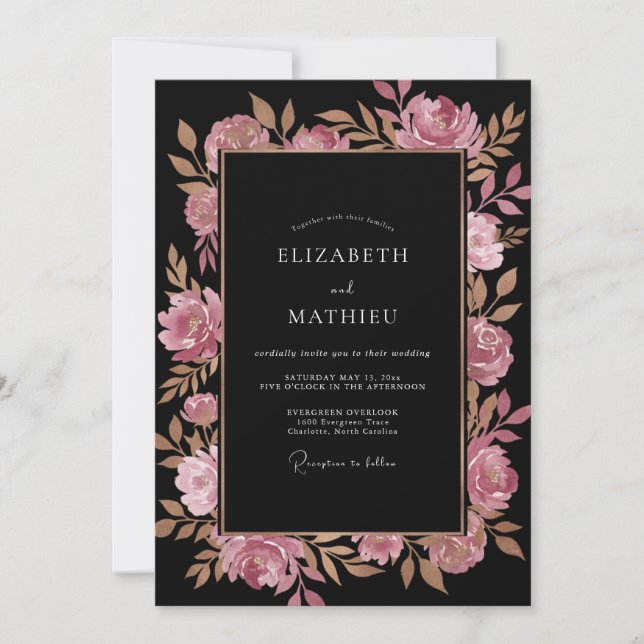 Black Copper Blossom Wedding Invitation (Front)
